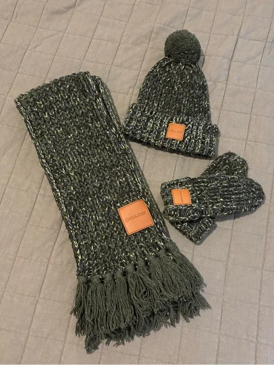 Coach Gray Scarf, Hat & Mittens Set - Picture 1 of 5